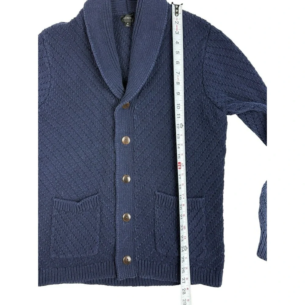 J.Crew Men’s Navy Blue Cotton Textured Knit Shawl Collar Cardigan Sweater M
